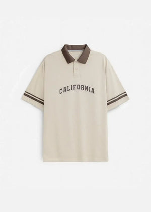 Áo Thun Cổ Polo FlexFit™ Cổ Phối Màu "CALIFORNIA" The No Style 028 Màu Be Dáng Rộng Rãi F4