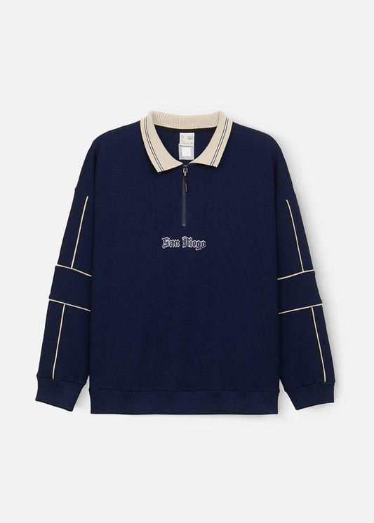 Áo Polo Sweater Cổ Khóa Kéo No Style M41 Xanh Dương Đậm - YaMe.vn