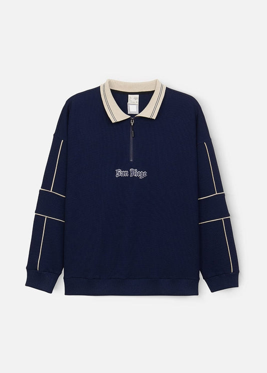 Áo Thun Tay Dài Áo Polo Sweater Cổ Khóa Kéo No Style M41 Xanh Đen