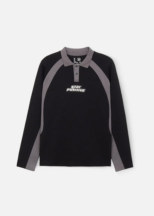 Áo Polo Sweater Cotton Phối Màu No Style M35 Đen Xám - YaMe.vn
