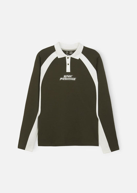 Áo Thun Tay Dài Áo Polo Sweater Cotton Phối Màu No Style M35 Xanh Rêu