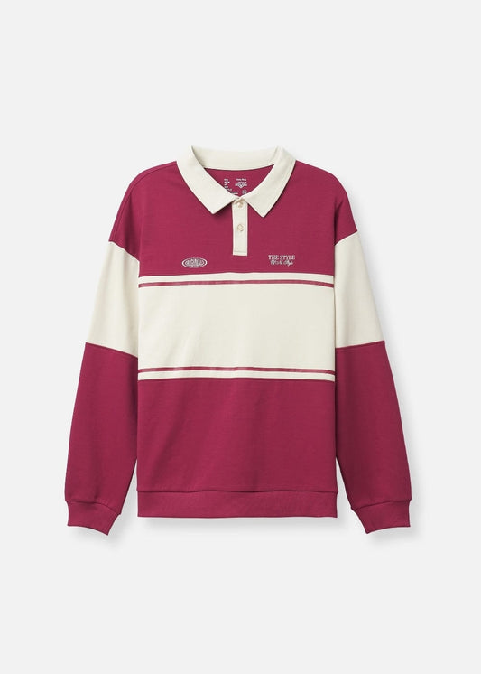 Áo Thun Tay Dài Áo Polo Sweater Cotton Phối Màu No Style M36 Đỏ