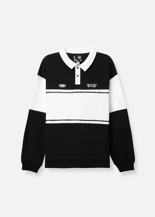Áo Polo Sweater Cotton Phối Màu No Style M36 Đen Trắng - YaMe.vn
