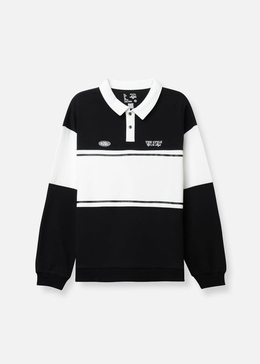 Áo Thun Tay Dài Áo Polo Sweater Cotton Phối Màu No Style M36 Đen
