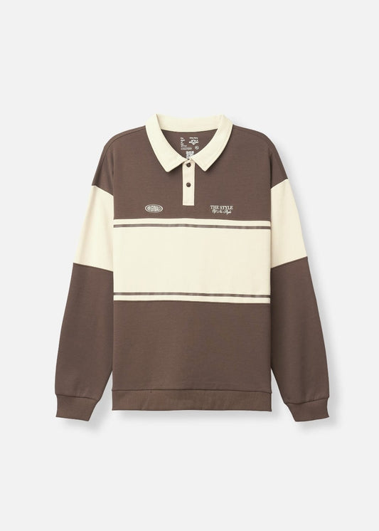 Áo Thun Tay Dài Áo Polo Sweater Cotton Phối Màu No Style M36 Nâu
