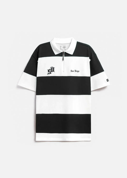 Áo Polo Tay Ngắn Họa Tiết Sọc No Style M25 Trắng Đen - YaMe.vn