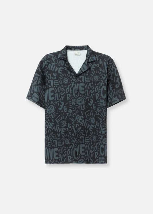 Áo Sơ Mi Cuban Họa Tiết No Style M79 Đen - YaMe.vn