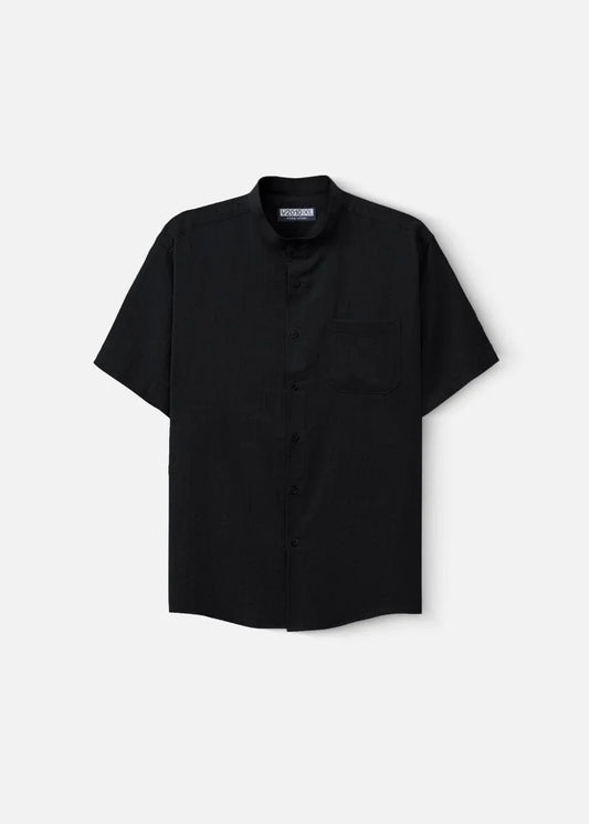 Áo Sơ Mi Cổ Trụ Linen Thoáng mát Seventy Seven 24 Đen - YaMe.vn