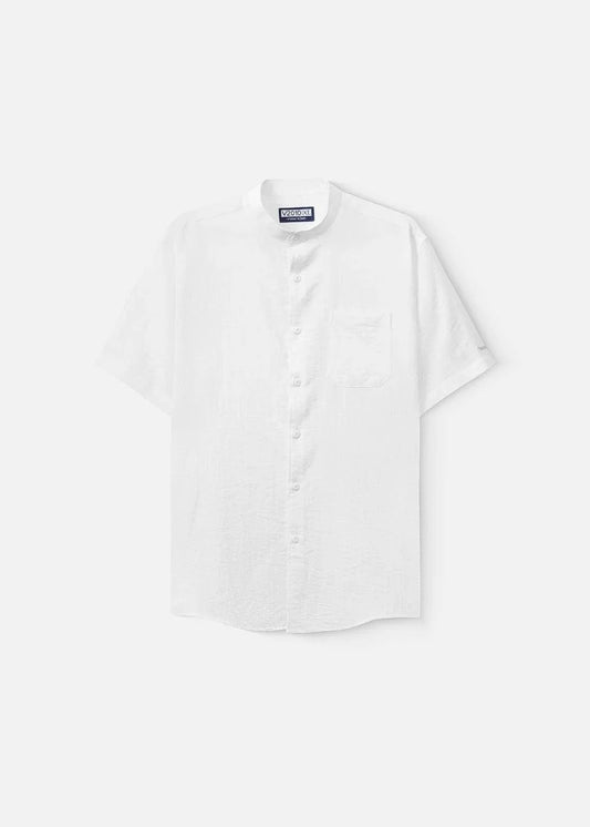 Áo Sơ Mi Cổ Trụ Linen Thoáng mát Seventy Seven 24 Trắng - YaMe.vn