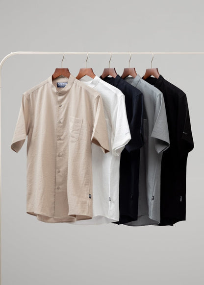 Áo Sơ Mi Tay Ngắn Cổ Trụ Áo Sơ Mi Seventy Seven 24 Xám