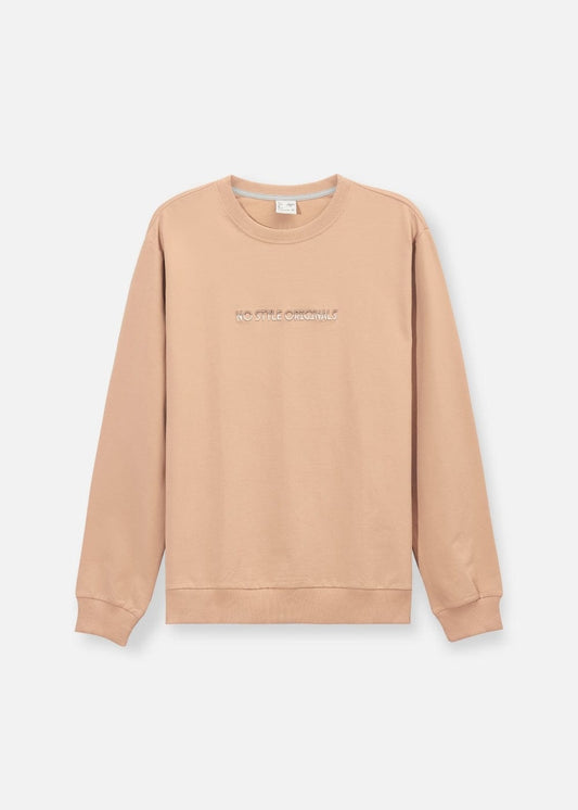 Áo Thun Cổ Tròn Tay Dài Áo Thun Sweater Cotton No Style M18 Nâu