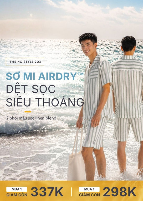 Áo Sơ Mi Tay Ngắn AirDry™ Họa Tiết Sọc Mịn Mướt Nhẹ Mát The No Style 203 Màu Trắng Xanh Lá Dáng Vừa Vặn F3