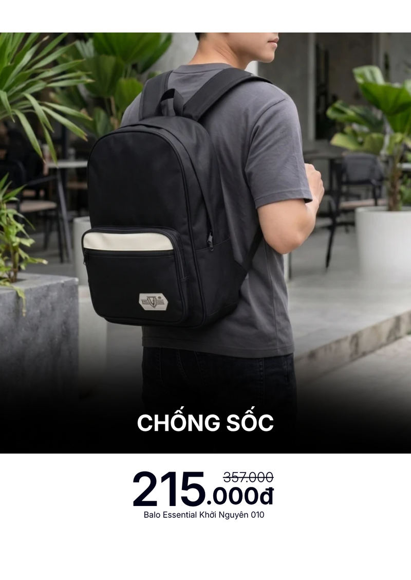 Balo Essential Chống Sốc Khởi Nguyên 010 Đen