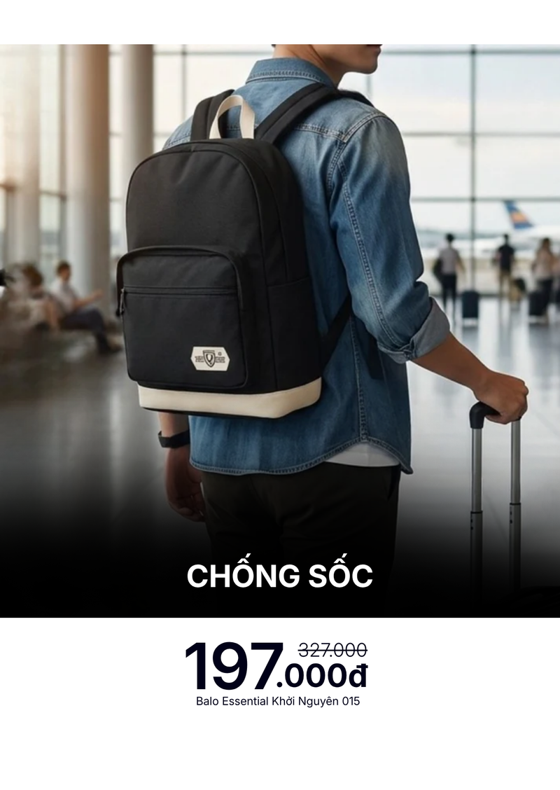 Balo Essential Chống Sốc Khởi Nguyên 015 Đen