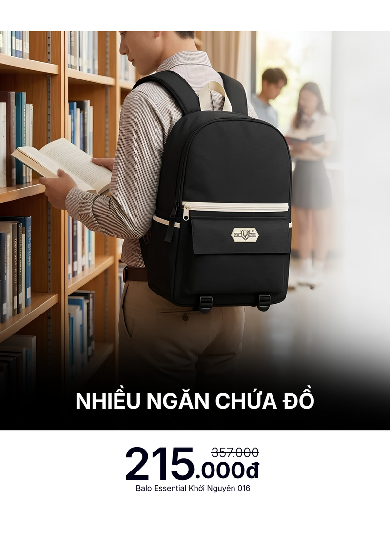Balo Essential Nhiều Ngăn Khởi Nguyên 016 Đen
