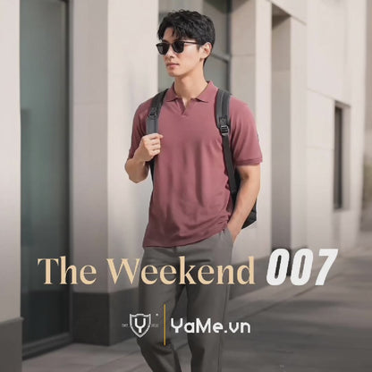 Áo Thun Cổ Polo FlexFit™ Cổ V Vải Dệt Vân Nổi Sang Trọng Co Giãn The Weekend 007 Màu Nâu Nhạt Dáng Vừa Vặn F3