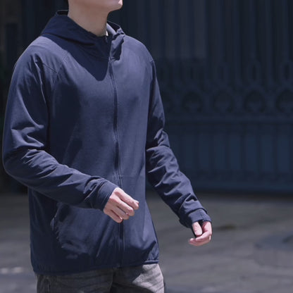 Áo Khoác Hoodie AirDry™ Tay Xỏ Ngón Chống Tia UV UPF 50+ The Minimalist 001 Màu Xanh Dương Đậm Dáng Ôm Vừa F2