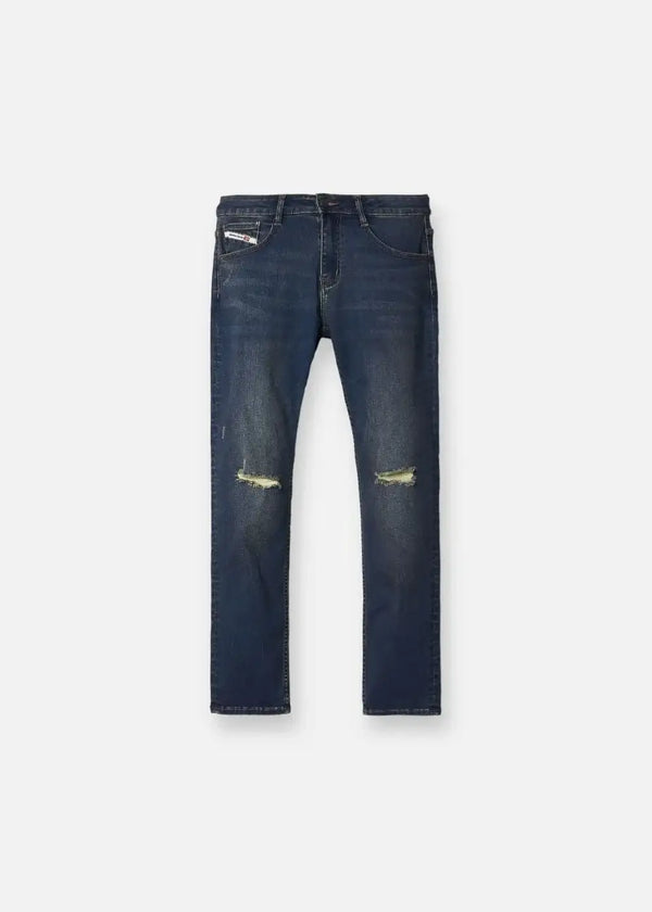 Quần Jeans Slim Fit FlexFit™ Rách Gối Bụi Bặm Vải Mềm Mướt Co Giãn The Original 009 Màu Xanh Dương Đậm Dáng Ôm Vừa F2