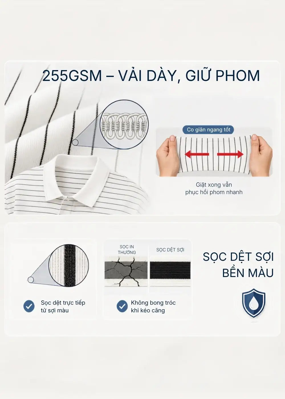 Áo Thun Cổ Polo FlexFit™ Sọc Boxy Vải Co Giãn Túi Xếp Origami The No Style 245 Màu Trắng 11 Dáng Hộp F5