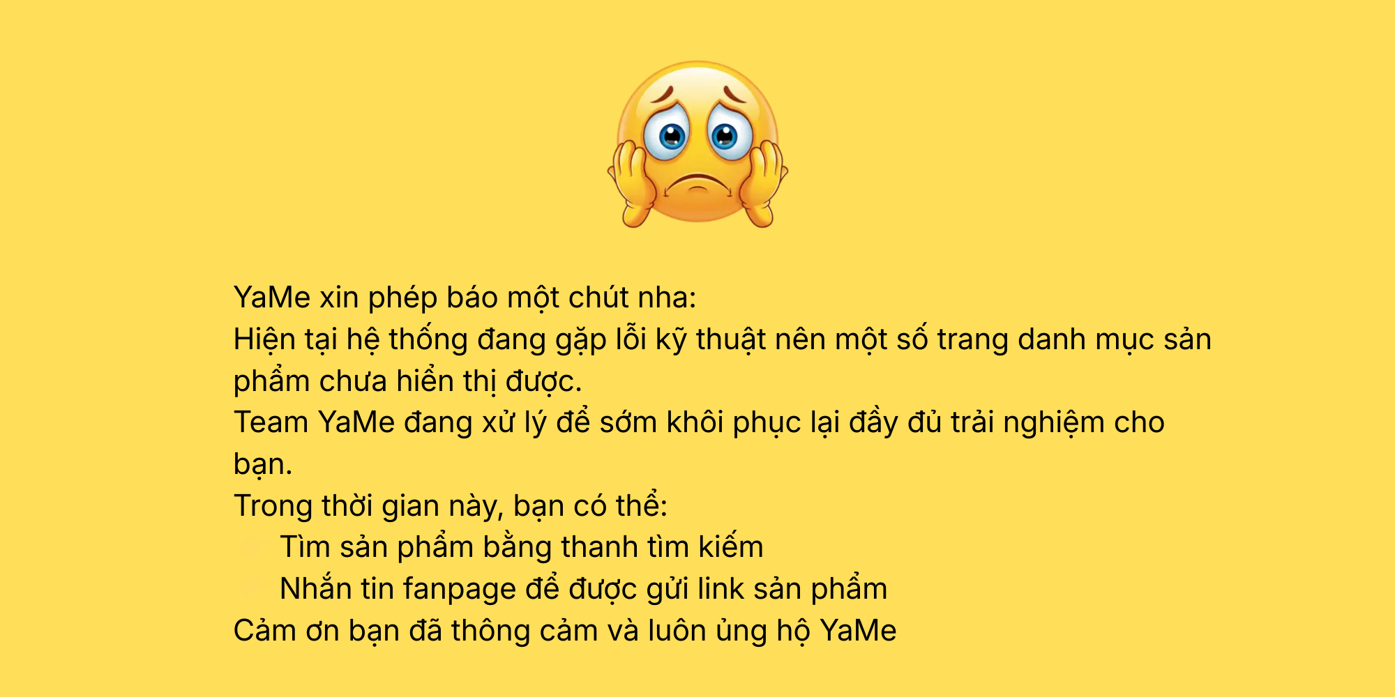 Banner thông báo lỗi website