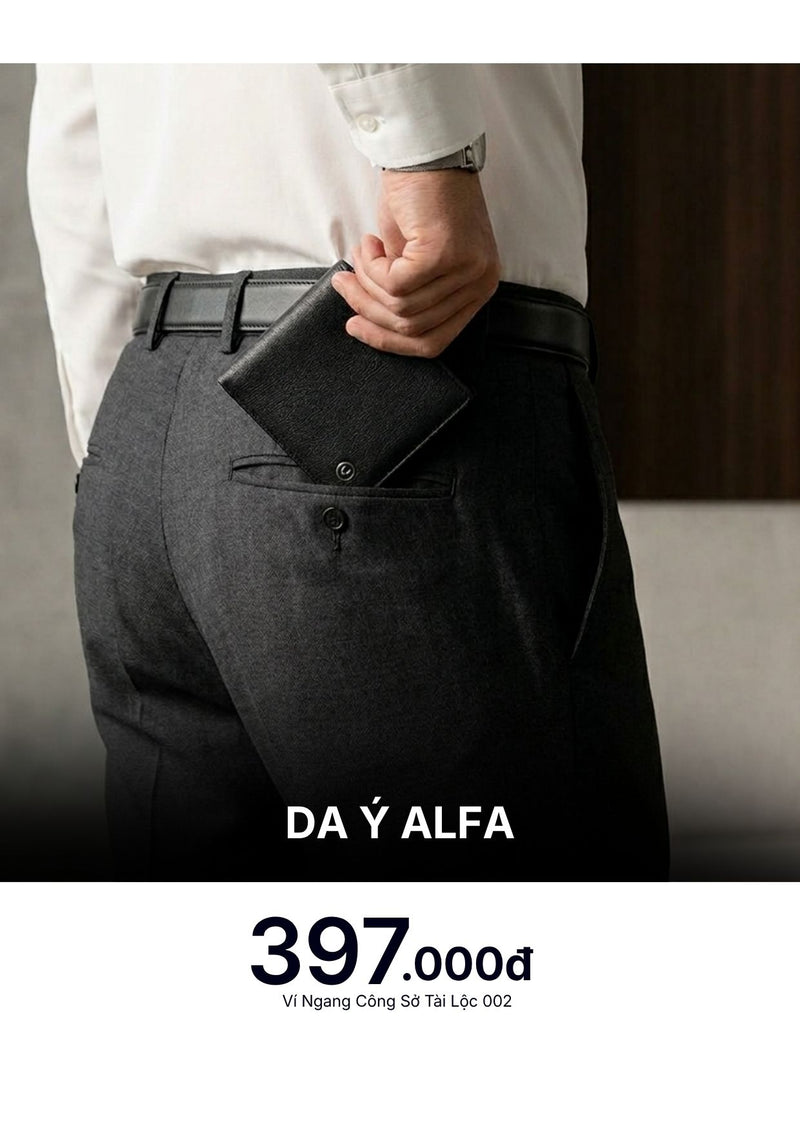 Ví Ngang Da Ý Alfa Tài Lộc 002 Màu Đen