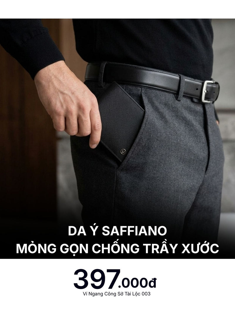 Ví Ngang Da Ý Saffiano Tài Lộc 003 Màu Đen
