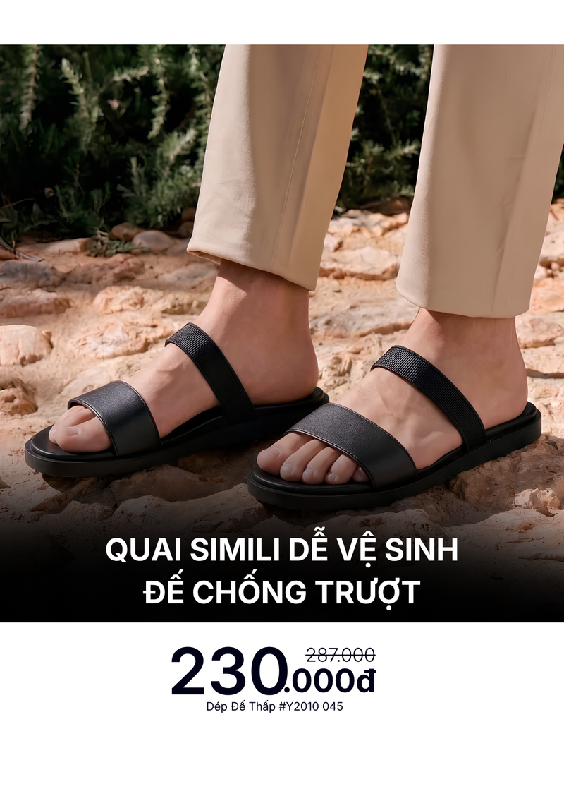 Dép Nam Đế Thấp Nhẹ Quai Simili Chống Trượt #Y2010 045 Màu Đen