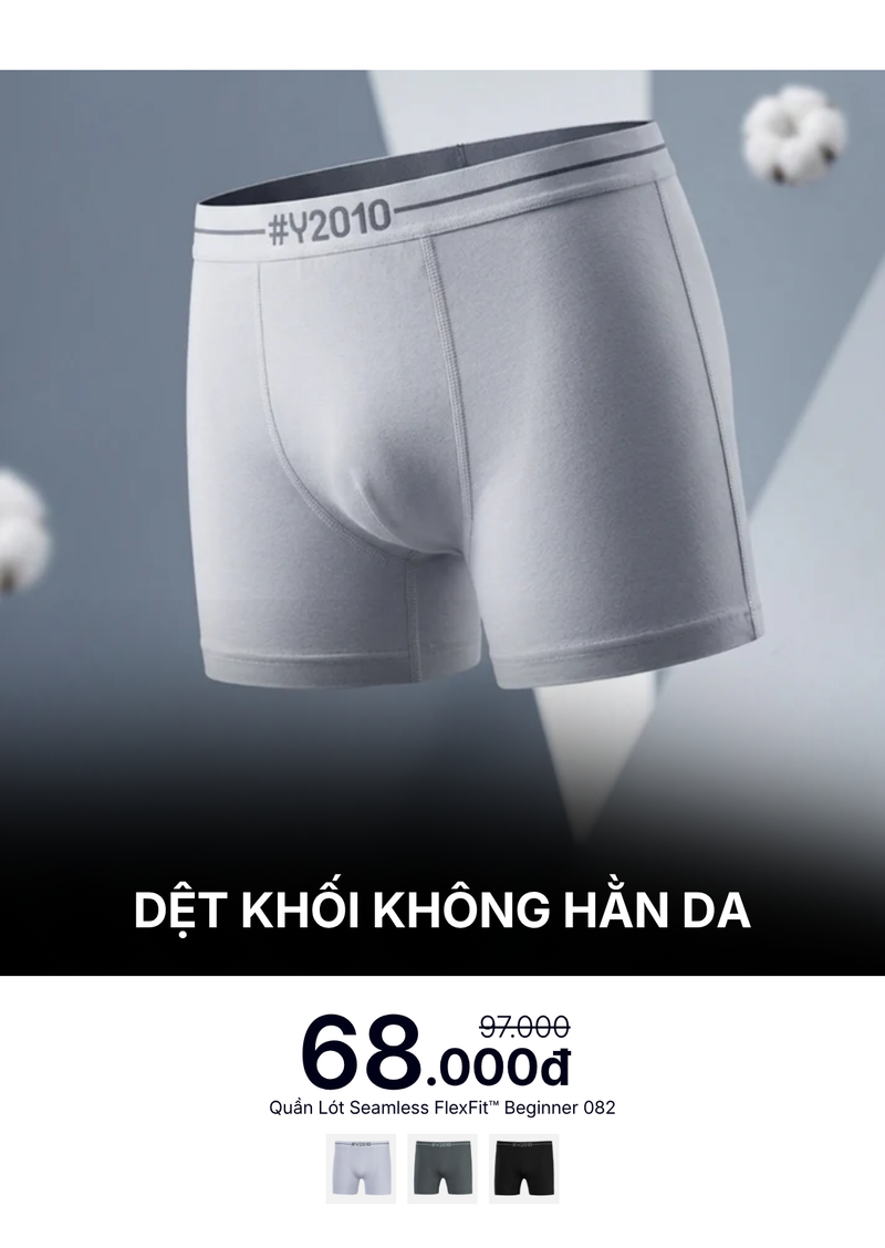 Quần Lót Boxer Dài Seamless FlexFit™ Dệt Khối Không Hằn Da Beginner 082 Màu Xám Nhạt