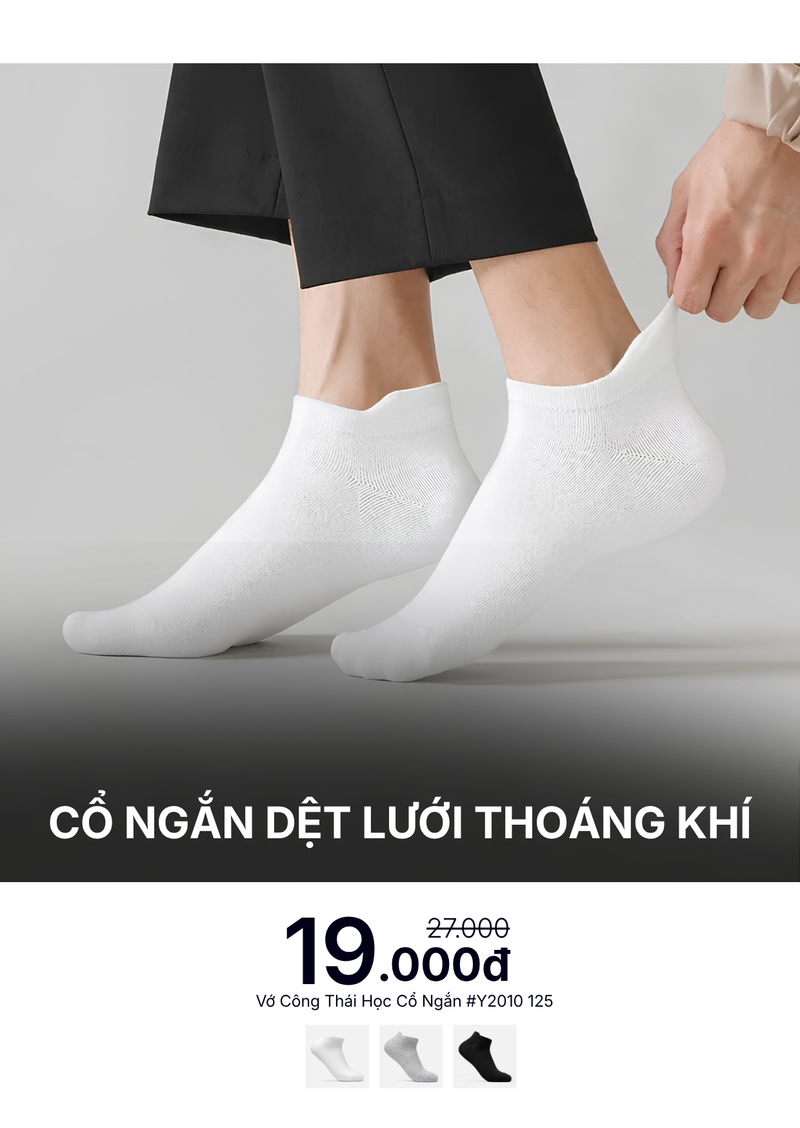 Vớ Cổ Ngắn Công Thái Học 90° Dệt Lưới Thoáng Khí #Y2010 125 Trắng