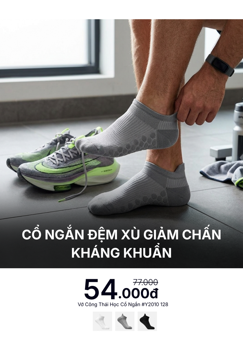 Vớ Cổ Ngắn Công Thái Học 90° Đệm Xù Giảm Chấn Kháng Khuẩn #Y2010 128 Xám